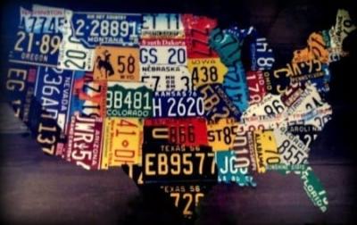 License plates on USA map